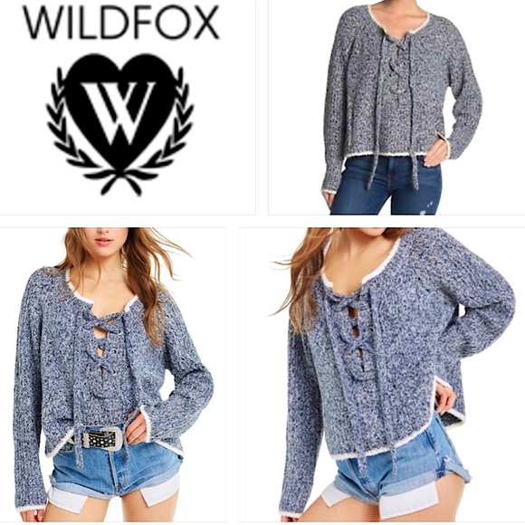 Wildfox Sweaters - WildFox blue & white lace up loose fitting sweater SO SOFT!!!